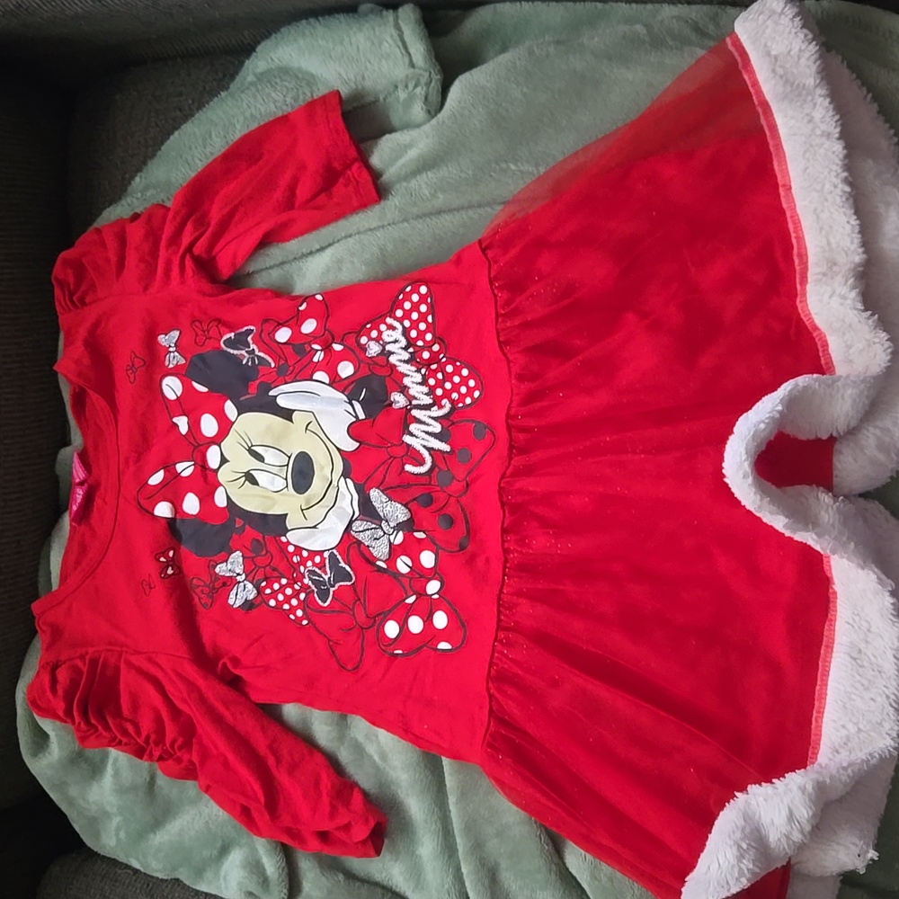 Disney Girls Minnie Mouse Red dress with white faux fur